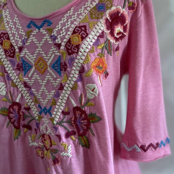 Johnny Was JWLA Pink Embroidered Round Neck Blouse Boho Top S - Picture 6 of 11